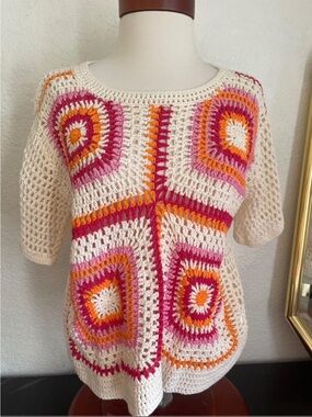 Jodifl Crochet Sweater Boutique Granny Square Knit Top Size L